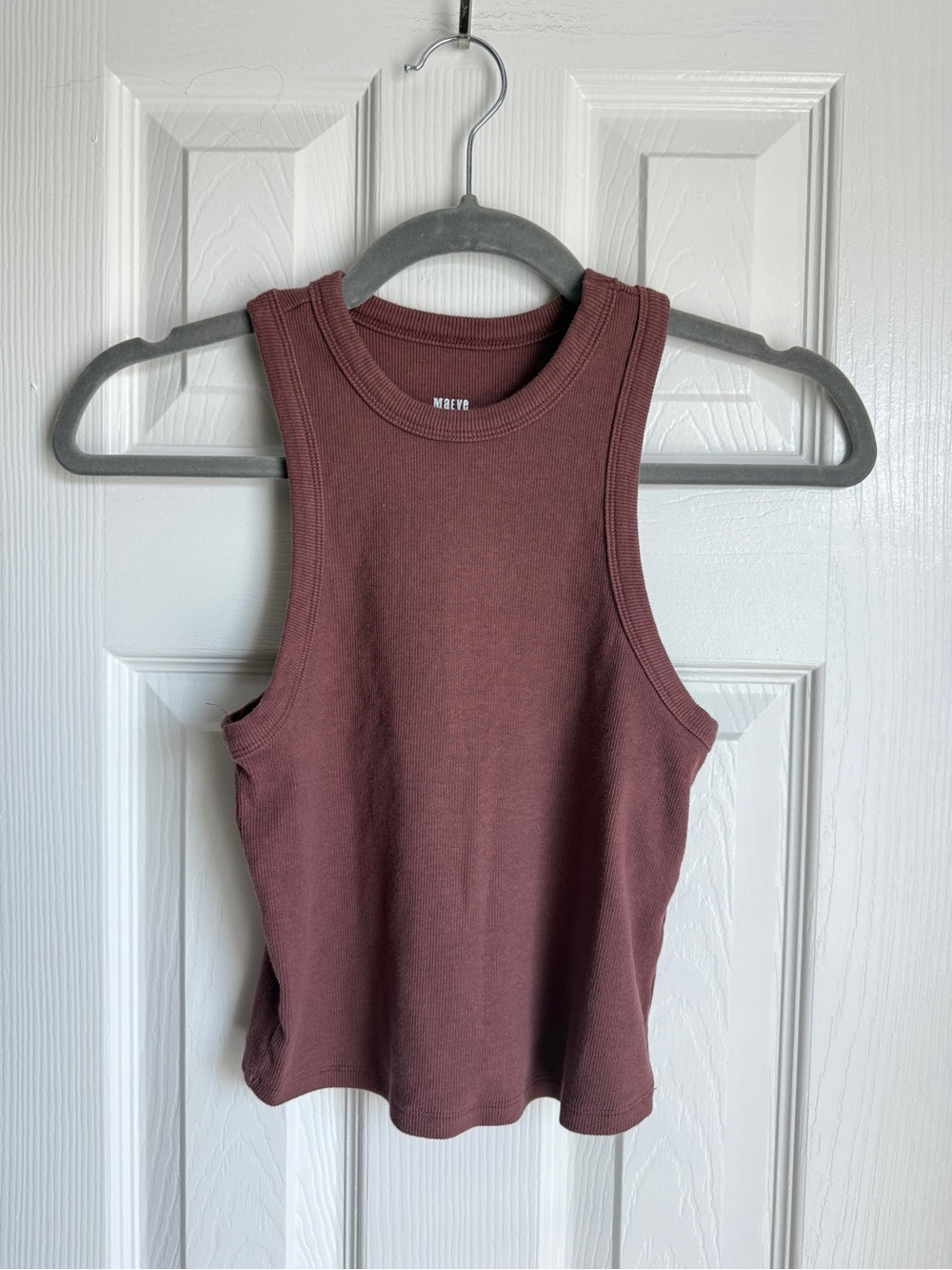 MAEVE Anthropologie Ribbed Tank Top High Neck Cropped Cotton Brown Mauve Sz S